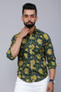 Miravan Mens Cotton Printed Full Sleeve Slim Fit Spread Neck Green Shirt