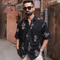 Miravan Mens Black Floral Printed Half Sleeve Slim Fit Shirt