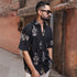 Miravan Mens Black Floral Printed Half Sleeve Slim Fit Shirt