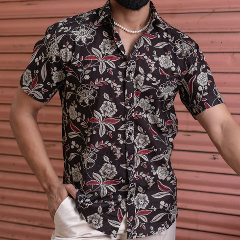 Miravan Mens Multi Colour Floral Printed Half Sleeve Slim Fit Shirt