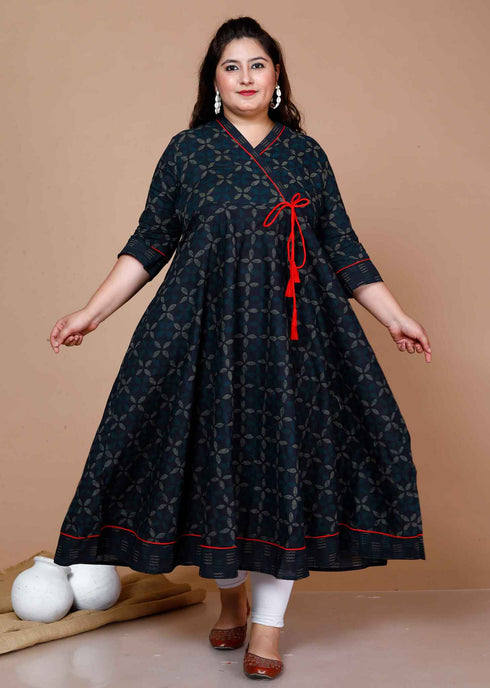 Miravan WomenS Plus Size Abstract Ankle Length Angrakha Style Kurta