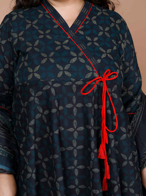 Miravan WomenS Plus Size Abstract Ankle Length Angrakha Style Kurta