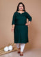 Miravan WomenS Plus Size Green Embroidered Straight Kurti