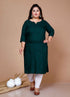 Miravan WomenS Plus Size Green Embroidered Straight Kurti