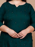 Miravan WomenS Plus Size Green Embroidered Straight Kurti