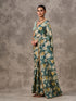 Mohey Teal Green Tissue Multicolour Floral Printed Saree
