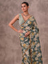 Mohey Teal Green Tissue Multicolour Floral Printed Saree