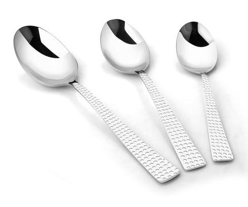 Vinod Stainless Steel Aero Hammered Finish Baby Spoon 12 Pcs Cutlery Set Rust Free Mirror Polish Premium Dinner Spoon Tableware Silver