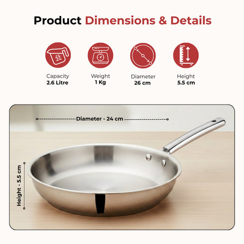 Vinod Doniv Titanium Triply Stainless Steel Fry Pan 24 cms Induction Friendly