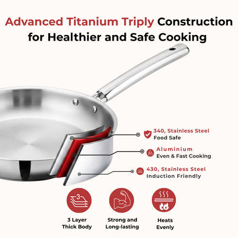 Vinod Doniv Titanium Triply Stainless Steel Fry Pan 24 cms Induction Friendly
