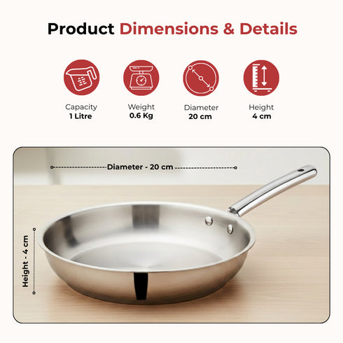 Vinod Doniv Titanium Triply Stainless Steel Fry Pan 20 cms Induction Friendly