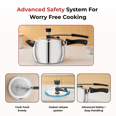 Vinod Doniv Titanium Triply Stainless Steel Pressure Cooker 5 Ltr Inner Lid Induction Friendly