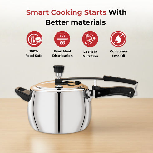 Vinod Doniv Titanium Triply Stainless Steel Pressure Cooker 5 Ltr Inner Lid Induction Friendly