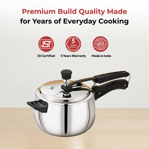 Vinod Doniv Titanium Triply Stainless Steel Pressure Cooker 5 Ltr Inner Lid Induction Friendly