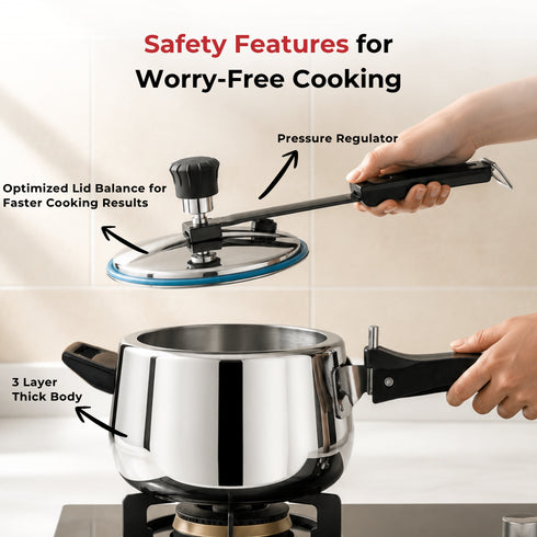 Vinod Doniv Titanium Triply Stainless Steel Pressure Cooker 5 Ltr Inner Lid Induction Friendly