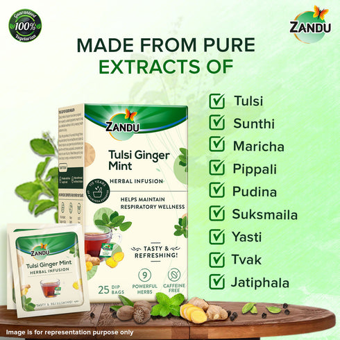 Zandu Tulsi Ginger Mint Herbal Infusion