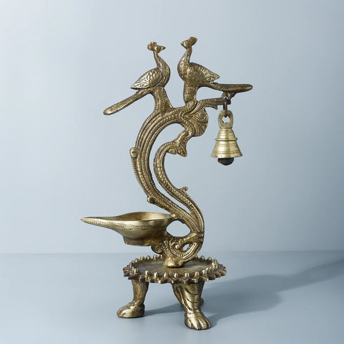 Samskara Home Twin Peacocks Brass Oil Lamp