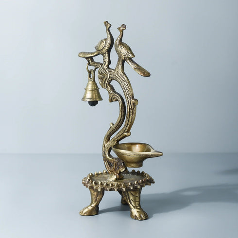 Samskara Home Twin Peacocks Brass Oil Lamp