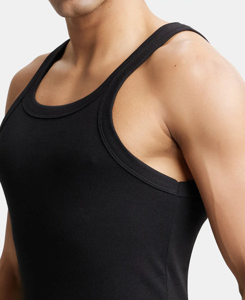Jockey Pack of 3 Super Combed Cotton Rib Square Neck Gym Vest | Navy| Charcoal Melange And Black