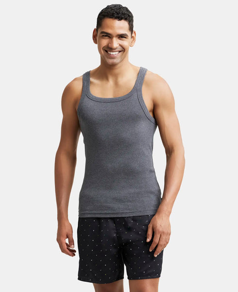 Jockey Super Combed Cotton Rib Square Neck Gym Vest | Charcoal Melange
