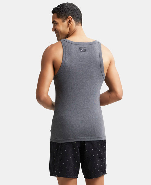 Jockey Super Combed Cotton Rib Square Neck Gym Vest | Charcoal Melange