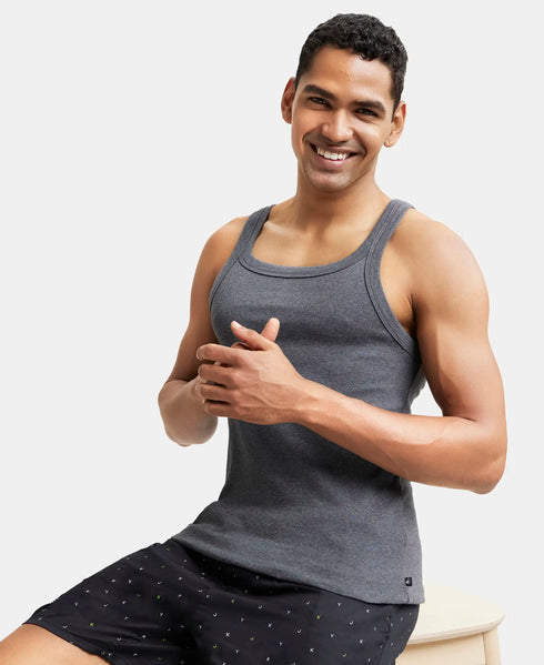 Jockey Super Combed Cotton Rib Square Neck Gym Vest | Charcoal Melange