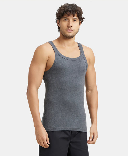 Jockey Pack of 3 Super Combed Cotton Rib Square Neck Gym Vest | Navy| Charcoal Melange And Black