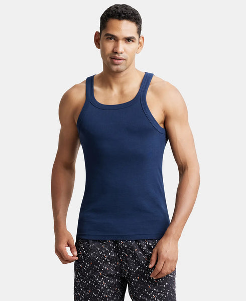 Jockey Pack of 3 Super Combed Cotton Rib Square Neck Gym Vest | Navy| Charcoal Melange And Black