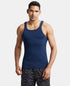 Jockey Pack of 3 Super Combed Cotton Rib Square Neck Gym Vest | Navy| Charcoal Melange And Black