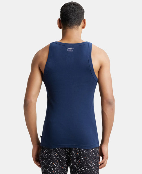 Jockey Pack of 3 Super Combed Cotton Rib Square Neck Gym Vest | Navy| Charcoal Melange And Black