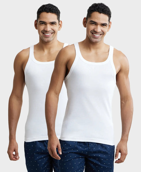 Jockey Super Combed Cotton Rib Square Neck Gym Vest | White | Pack of 2