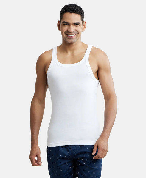 Jockey Super Combed Cotton Rib Square Neck Gym Vest | White | Pack of 2