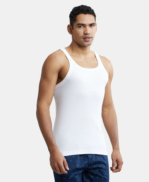 Jockey Super Combed Cotton Rib Square Neck Gym Vest | White | Pack of 2