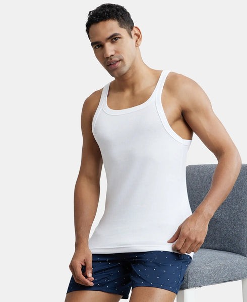Jockey Super Combed Cotton Rib Square Neck Gym Vest | White | Pack of 2