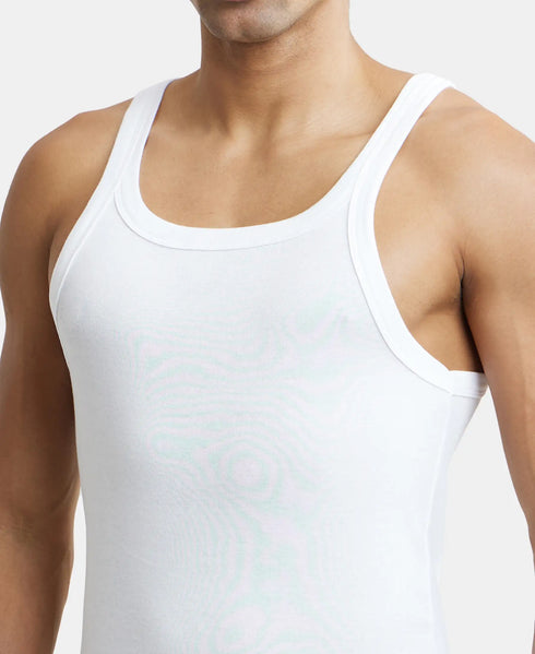 Jockey Super Combed Cotton Rib Square Neck Gym Vest | White | Pack of 2