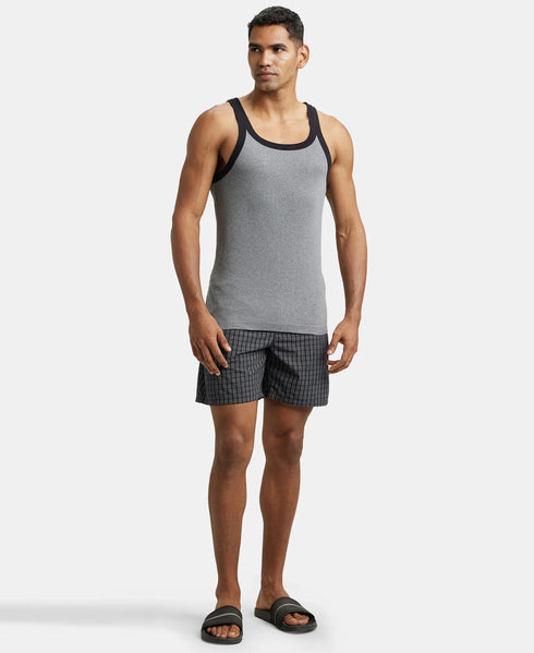 Jockey Super Combed Cotton Rib Square Neck Gym Vest | Mid Grey Melange And Black