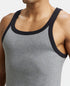 Jockey Super Combed Cotton Rib Square Neck Gym Vest | Mid Grey Melange And Black