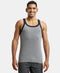 Jockey Super Combed Cotton Rib Square Neck Gym Vest | Mid Grey Melange And Black