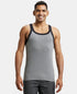 Jockey Super Combed Cotton Rib Square Neck Gym Vest | Mid Grey Melange And Black