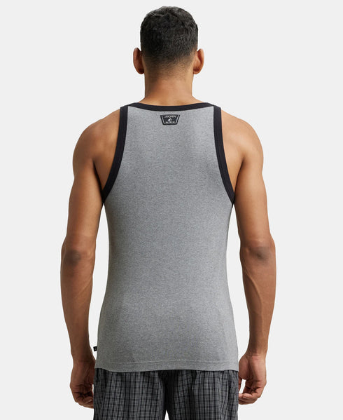 Jockey Super Combed Cotton Rib Square Neck Gym Vest | Mid Grey Melange And Black