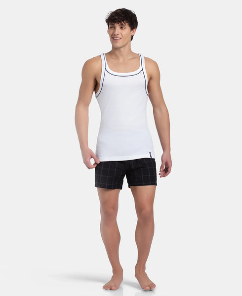 Jockey Super Combed Cotton Rib Square Neck Gym Vest with Graphic Print | White