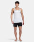 Jockey Super Combed Cotton Rib Square Neck Gym Vest with Graphic Print | White