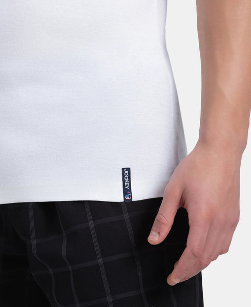 Jockey Super Combed Cotton Rib Square Neck Gym Vest with Graphic Print | White