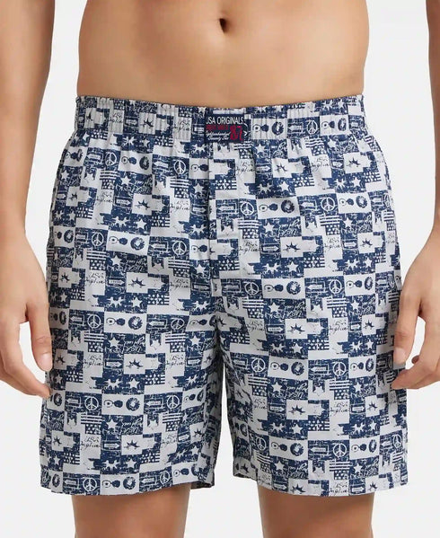 Jockey Super Combed Mercerized Cotton Woven Printed Boxer Shorts with Side Pockets | Nickel