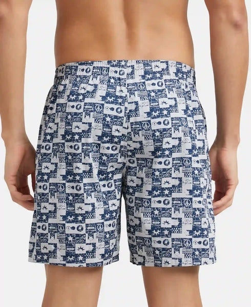 Jockey Super Combed Mercerized Cotton Woven Printed Boxer Shorts with Side Pockets | Nickel