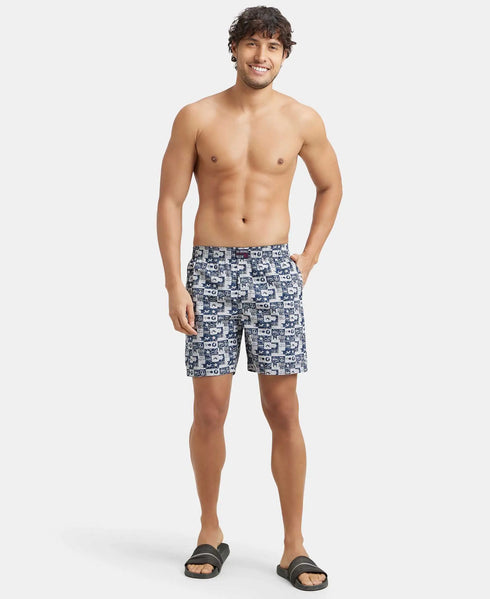 Jockey Super Combed Mercerized Cotton Woven Printed Boxer Shorts with Side Pockets | Nickel
