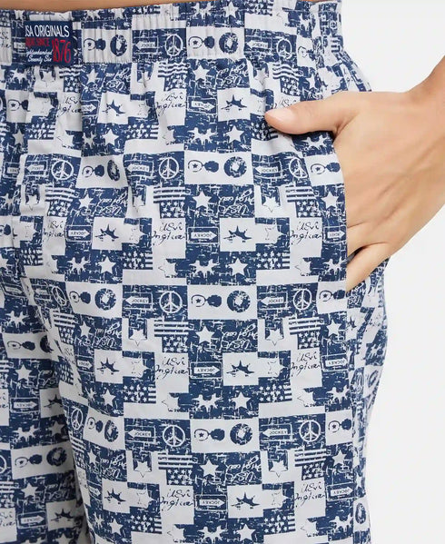 Jockey Super Combed Mercerized Cotton Woven Printed Boxer Shorts with Side Pockets | Nickel