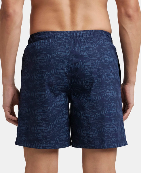 Jockey Super Combed Mercerized Cotton Woven Printed Boxer Shorts with Side Pockets | Navy & Burnt Olive (Pack of 2)