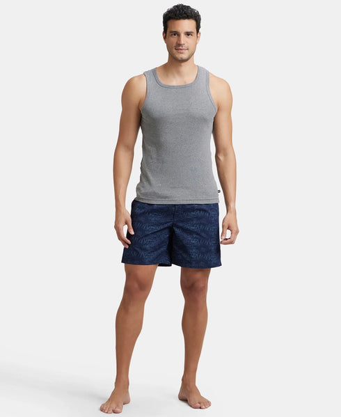 Jockey Super Combed Mercerized Cotton Woven Printed Boxer Shorts with Side Pockets | Navy & Burnt Olive (Pack of 2)