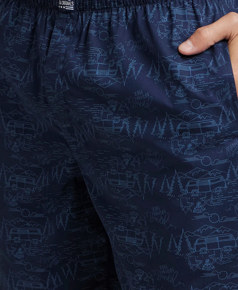 Jockey Super Combed Mercerized Cotton Woven Printed Boxer Shorts with Side Pockets | Navy & Burnt Olive (Pack of 2)